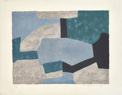 Composition grise, verte et bleue