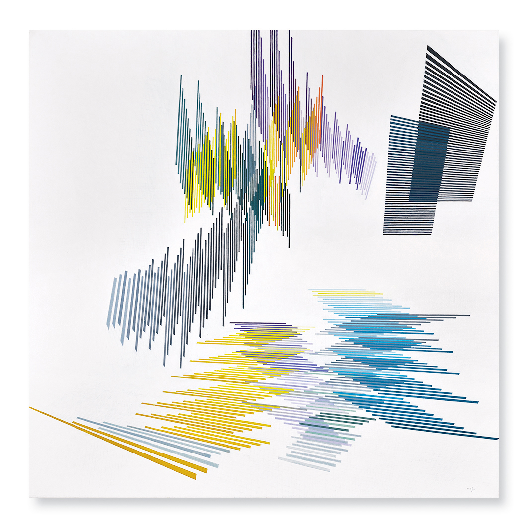 Arend Fuhrmann, Sich steigernder linearer Stufenrhythmus mit dunklem Block, waagrecht-senkrecht