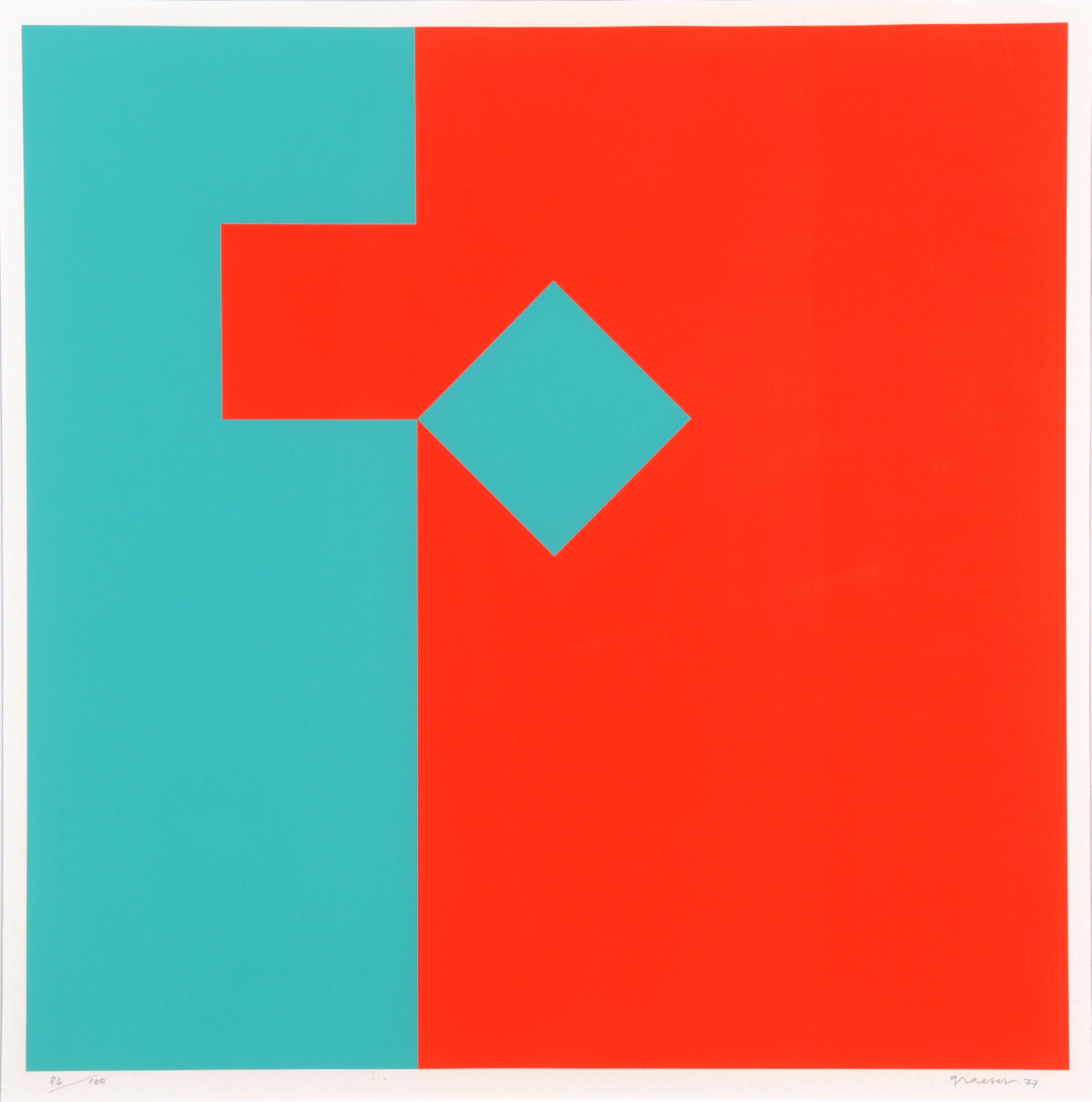 Camille Graeser, 4 sheets: Untitled, 1972; Disloziertes Quadrat, 1974; Untitled, 1977; Untitled, 1977
