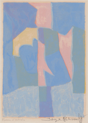 Composition bleue, rose et grise
