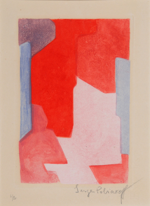 Composition mauve, bleue et rouge