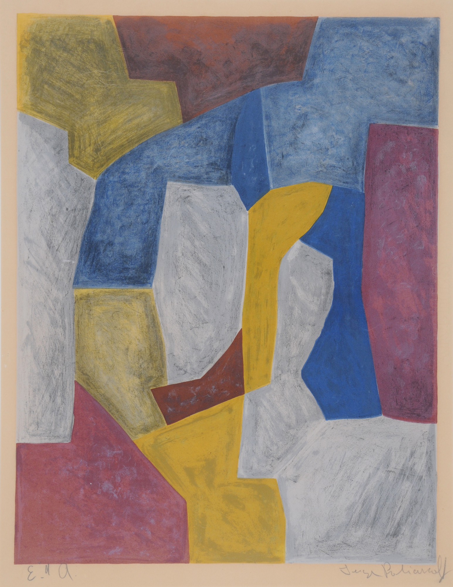 Serge Poliakoff, Composition carmin, jaune, grise et bleue (Composition carmine, yellow, gray and blue)