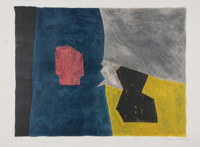 Composition bleue, jaune et grise
