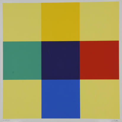 2 Blätter: Kreuz aus Gleichung und Kontrast, 1975; Horizontal- und Vertikalpositionen aus Extrem- und Nachbarfarben
