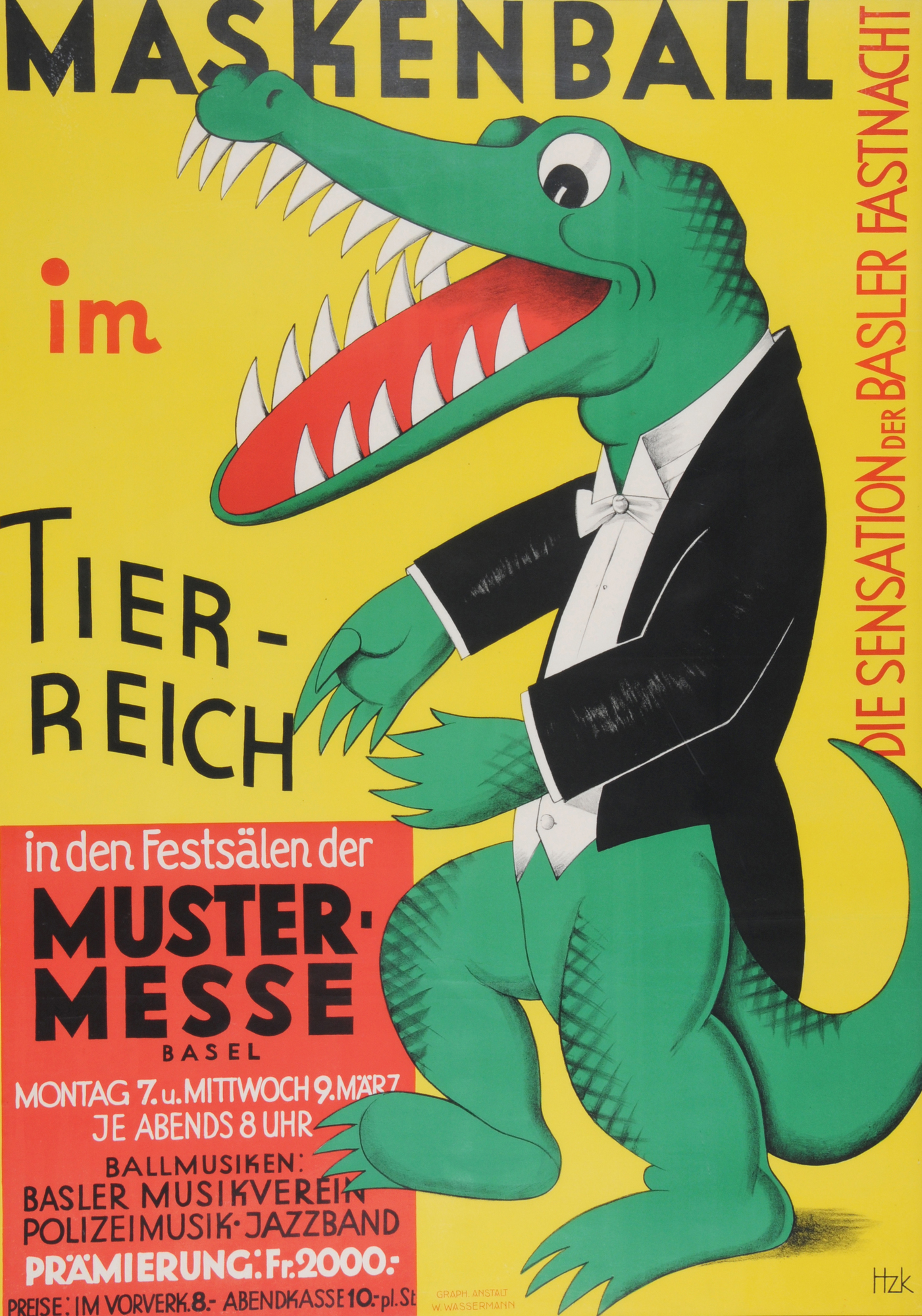 Benjamin Hunziker, Plakat. Maskenball im Tierreich - Die Sensation der Basler Fasnacht