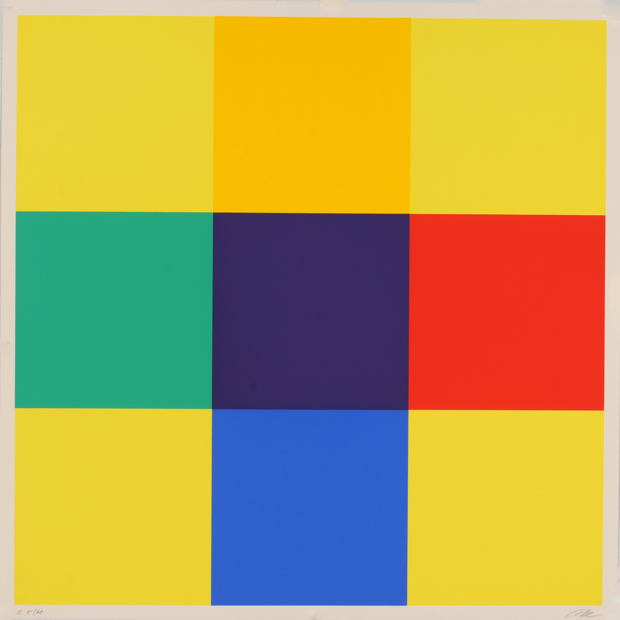 Richard Paul Lohse, 3 Sheets: Kreuz aus Gleichung und Kontrast, 1975; Horizontal- und Vertikalpositionen aus Extrem- und Nachbarfarben, 1975; Drei horizontale Teilungen, 1984