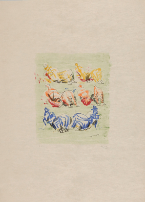 Six Reclining Figures on Green Ground