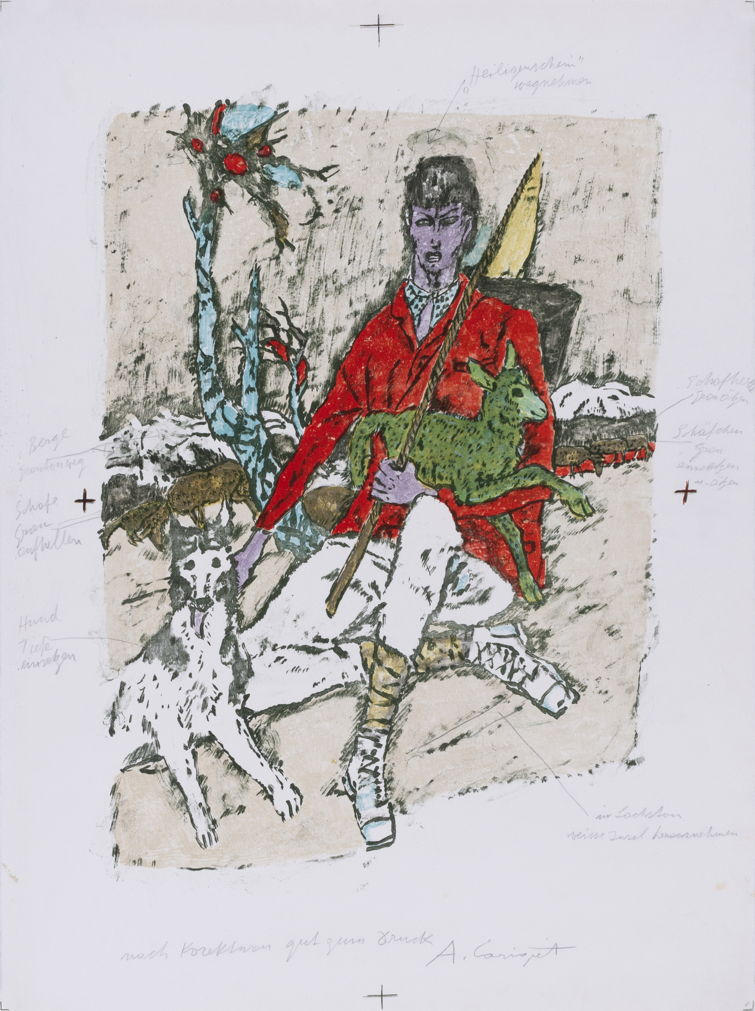 Alois Carigiet, 3 Blätter: Im Baumgarten 1976; Ohne Titel (2)