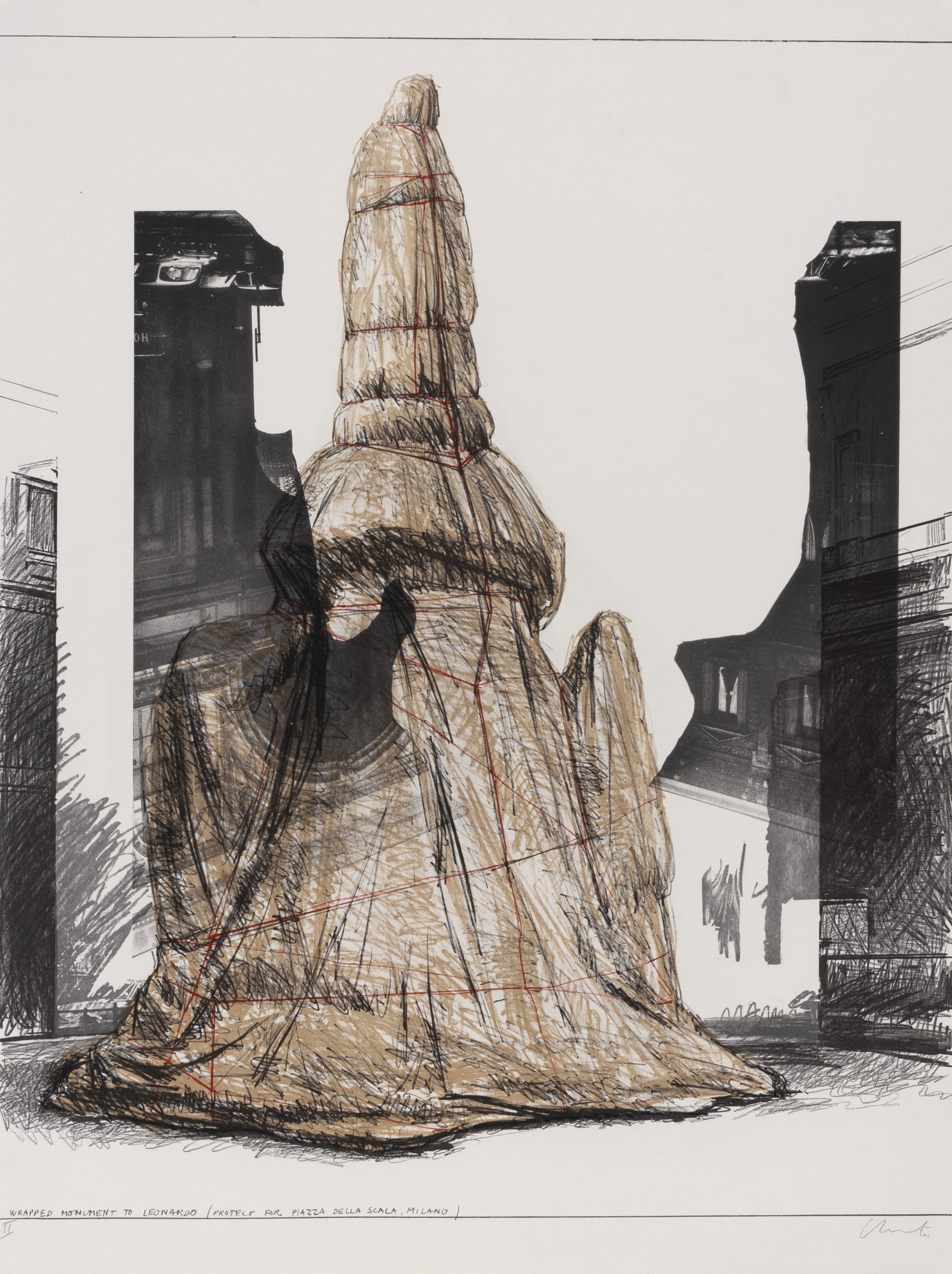 Christo, Wrapped Monument to Leonardo, Project for Piazza della Scala, Milan