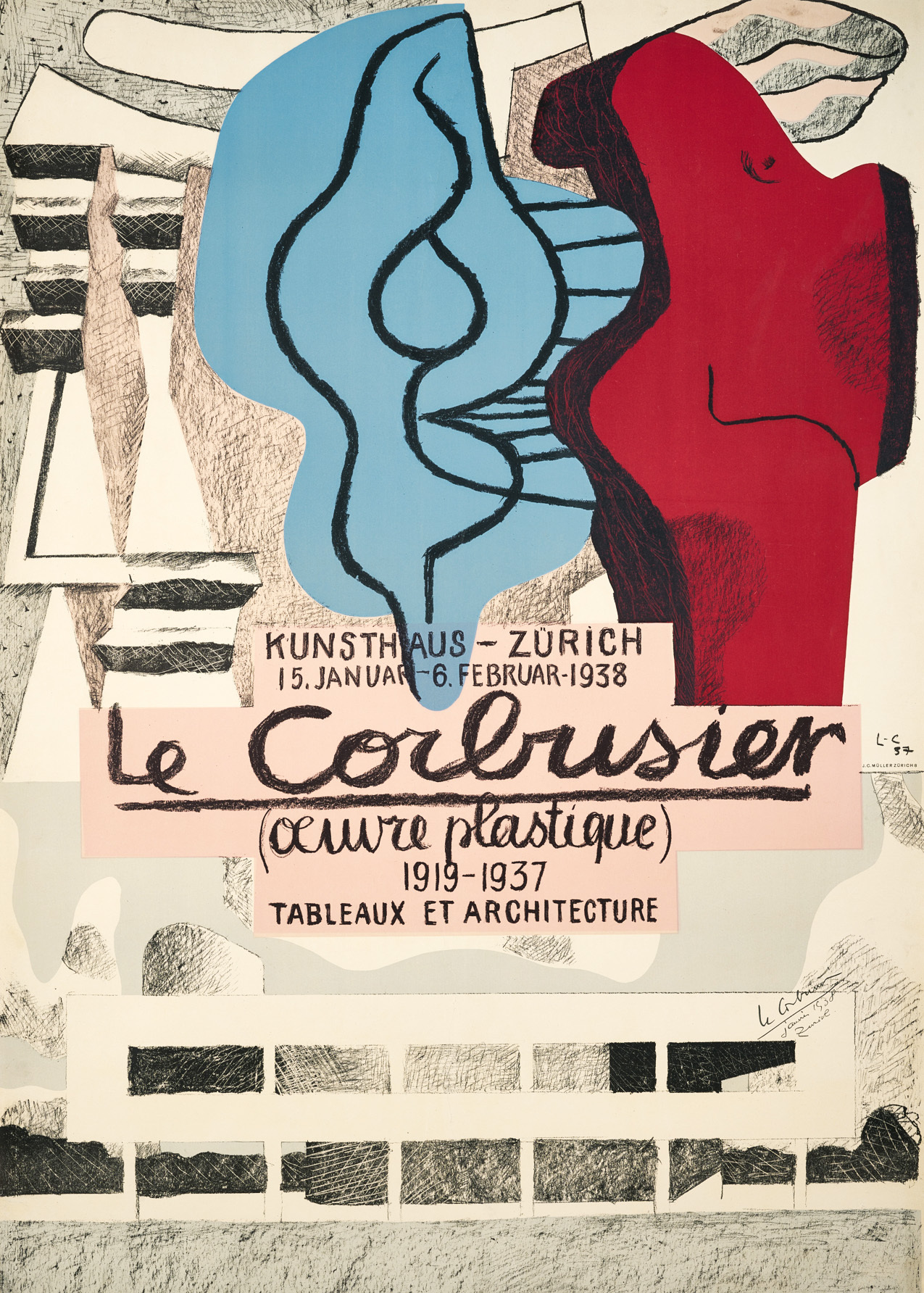 Le Corbusier, Poster. Le Corbusier, œuvre plastique. Kunsthaus Zürich,  15 January- 6 February 1938.