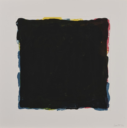 Black Over Colors / Red, Yellow, Blue & Black Irregular Squares Superimposed