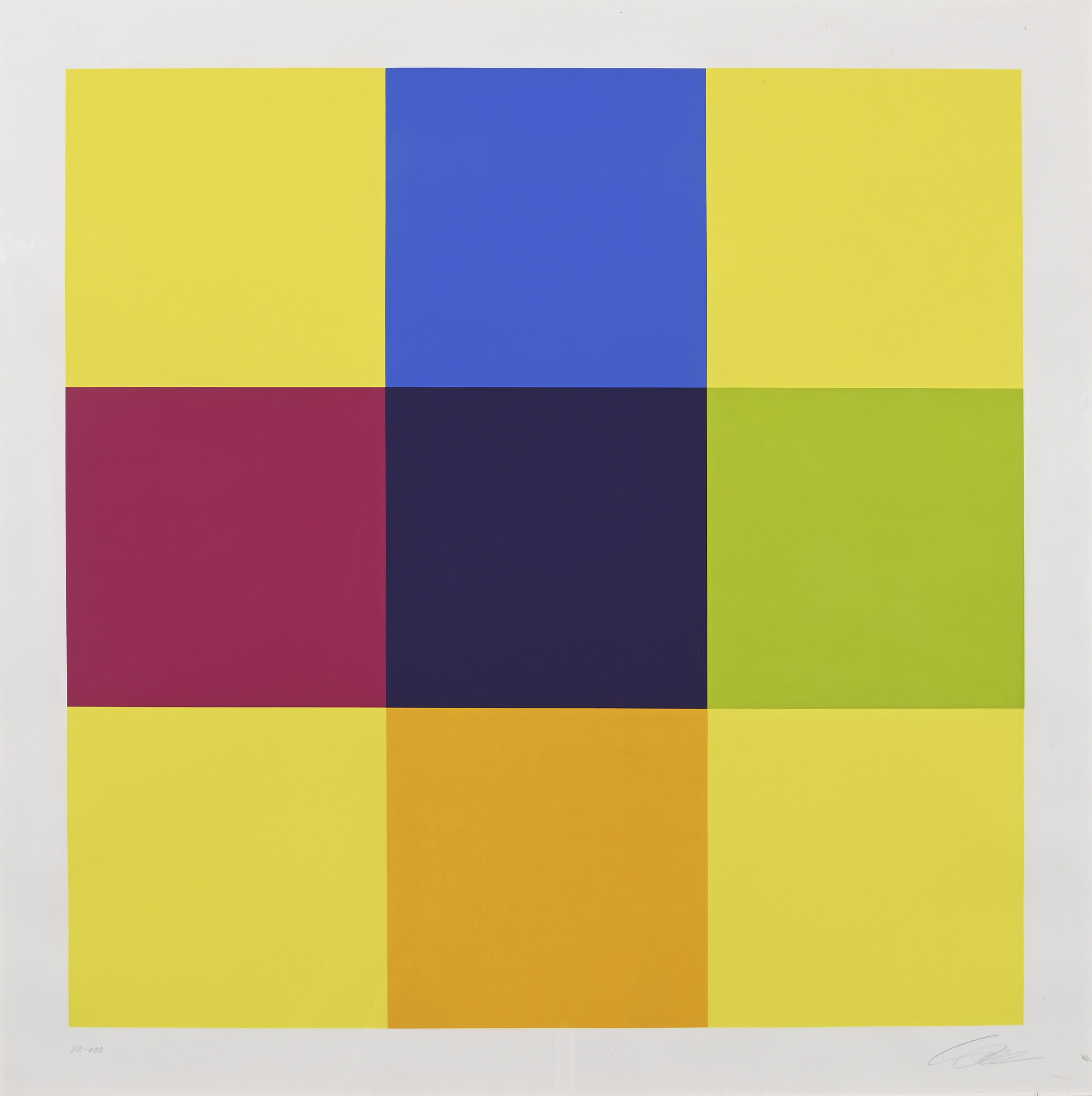 Richard Paul Lohse, 3 sheets: Drei komplementäre Kontraste, 1975; Bewegung um ein Zentrum mit vier Quadraten, 1970;
Bewegung von acht Farben um eine Achse, 1971
