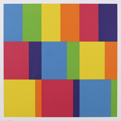 2 sheets: Drei horizontale Teilungen, 1975; Zentrum aus vier Quadraten als Ergebnis der vier Kreuzflächen, 1976