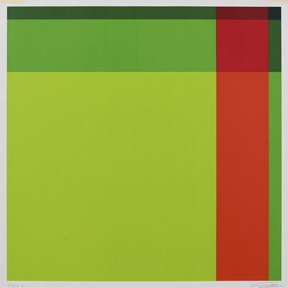 2 sheets: Blaurot verbunden mit gelbrot, 1979; Diagonal von hellgrün über rot zu dunkelgrün, 1972