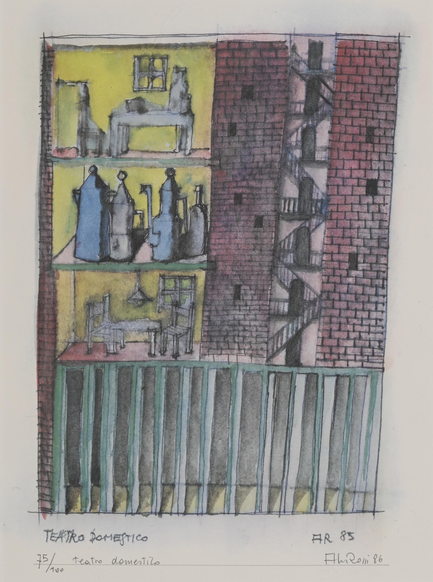 Aldo Rossi, 3 sheets: Teatro domestico, 1985/1986;  Natura Morta, 1983 (2).
