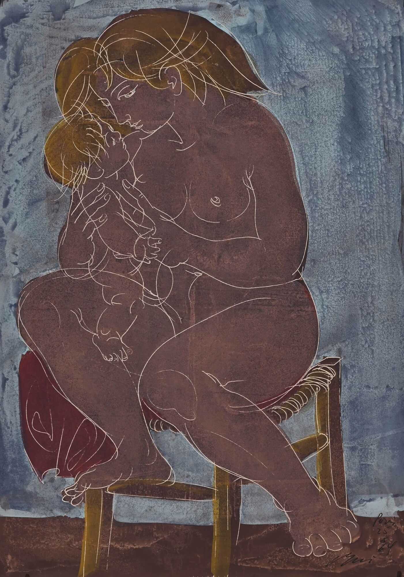 Hans Erni, Mutter und Kind auf einem Hocker sitzend (Mother and Child on a Stool)