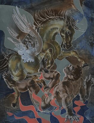 Liegender Jüngling und aufbäumender Pegasus
