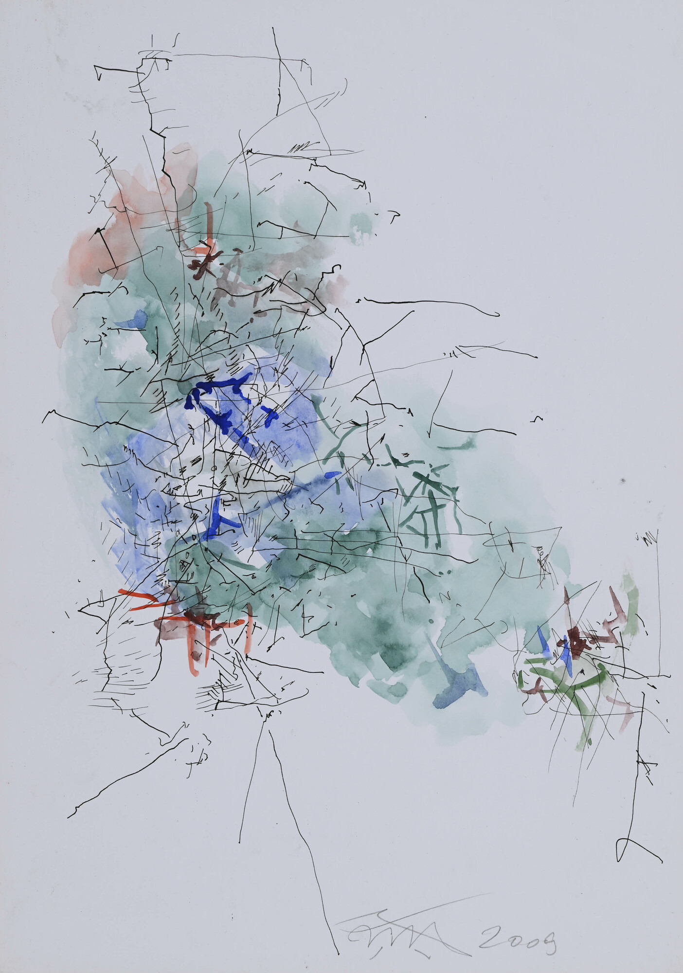 Harald Naegeli, 2 drawings: Untitled, 2009; Ein Glücksschwein zum Geburtstag, 2019
