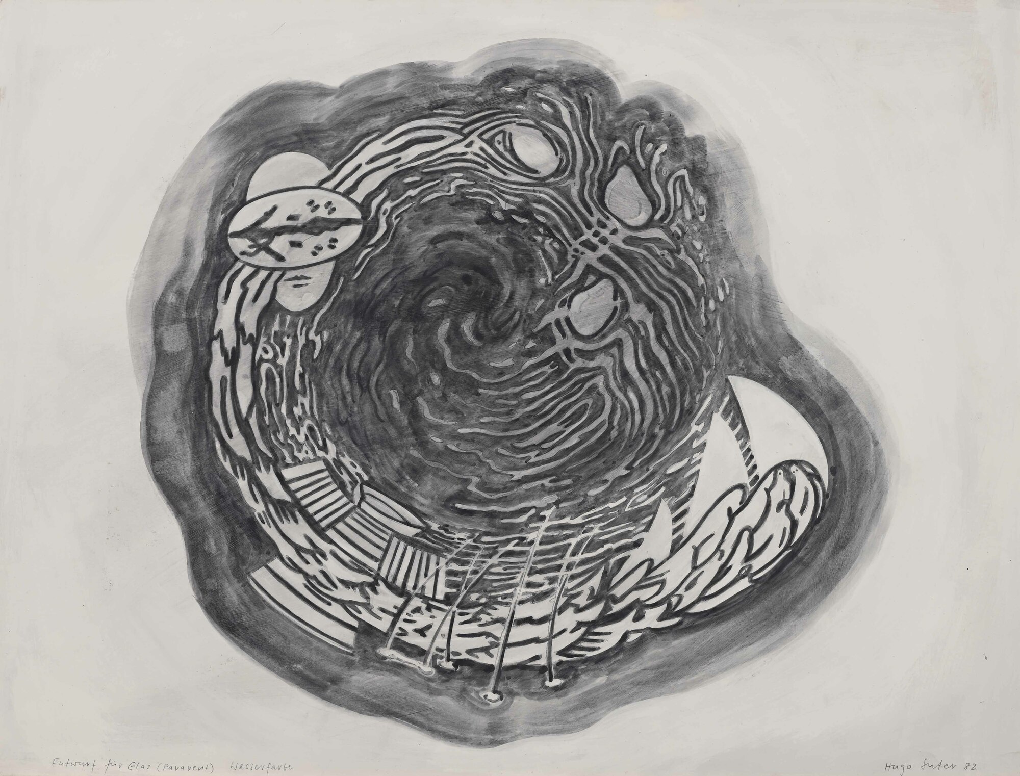Hugo Suter, Entwurf für Glas (Paravent) - Draft for Glass (Screen)