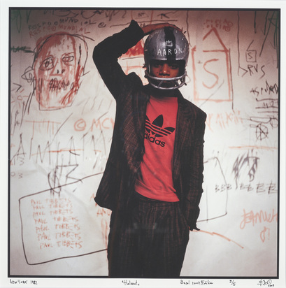3 Fotografien: Helmet (Jean-Michel Basquiat); Basquiat at 5AM; Adidas (Jean-Michel Basquiat)