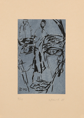 2 Portfolios: Josef Felix Müller, "Mit steifem Kopf ins Feuchte", 1985; Rolf Hauenstein, "Mappenwerk 15", 1983/84