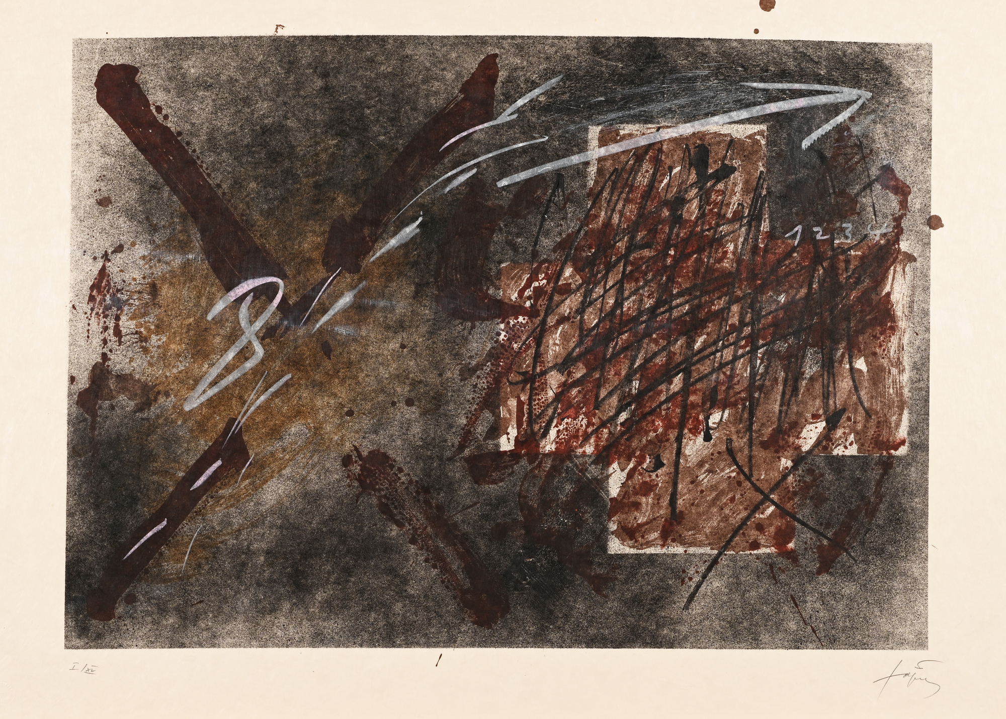 Antoni Tàpies, 7 Blätter aus dem Portfolio "Sinnieren über Schmutz"