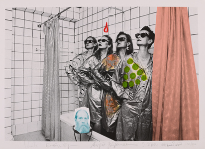 5 Blätter: Nancy Spero, Katharina Sieverding (2), Christa Näher, Die Damen & Lawrence Weiner