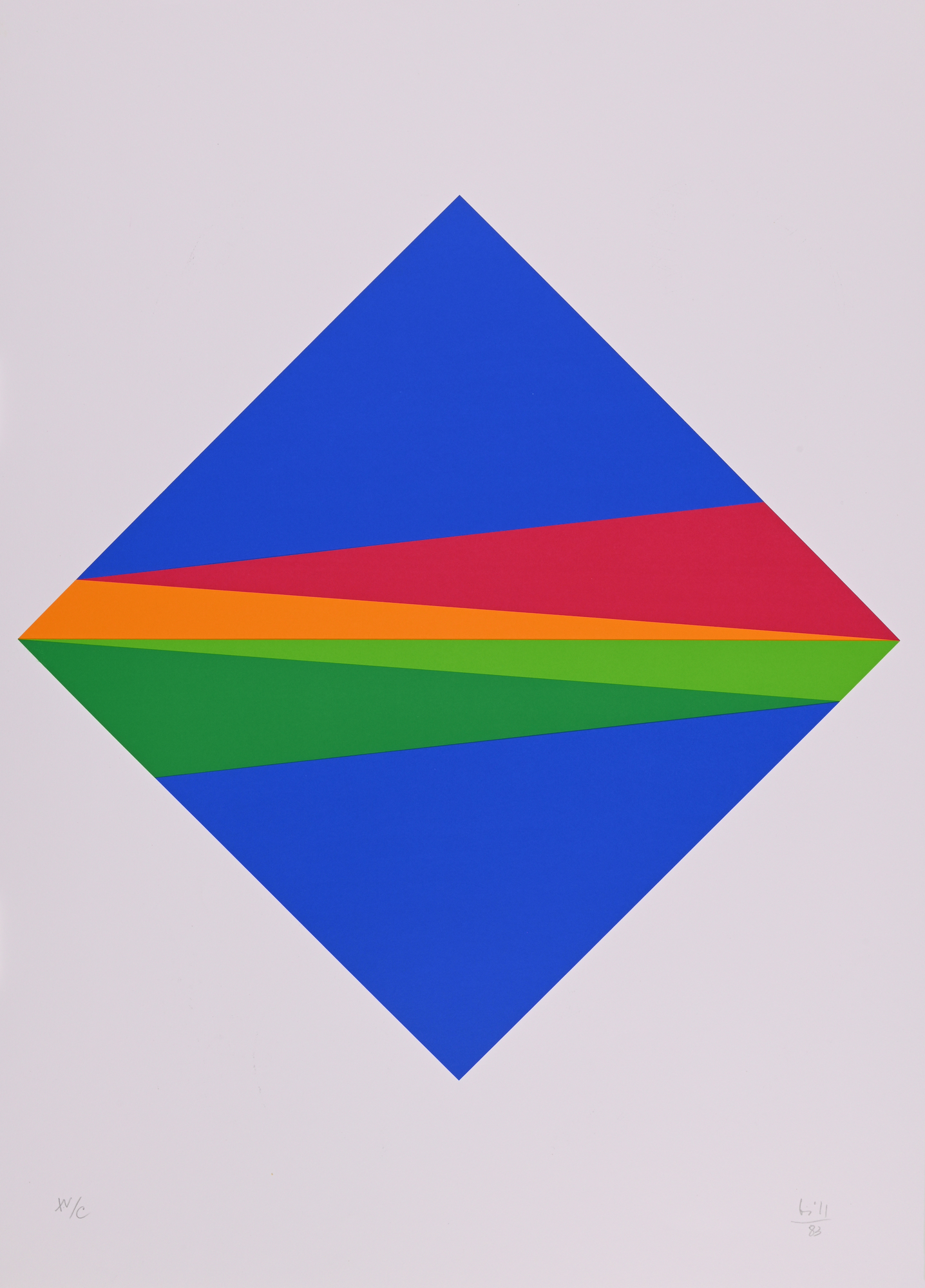Max Bill, 2 Blätter: Verdichtung im blauen Quadrat,  1983; Zwilling aus zwei gleichen Teilen, 1976