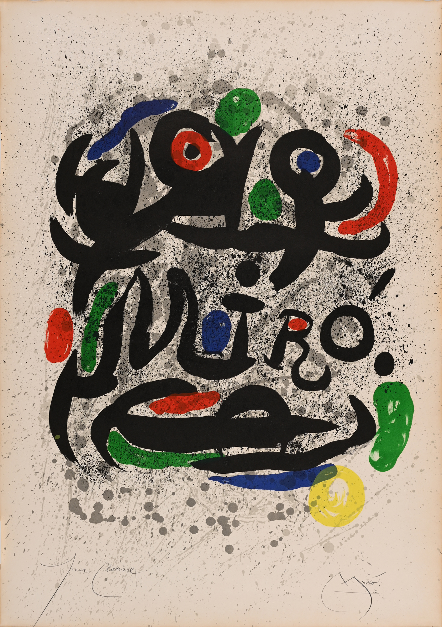 Joan Miró, Plakat vor der Schrift für die Ausstellung "Joan Miró, Œuvre gravé et lithographié"