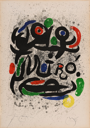 Plakat vor der Schrift für die Ausstellung "Joan Miró, Œuvre gravé et lithographié"