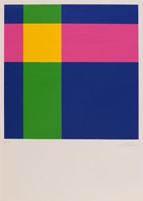 Diagonal von blauviolett über gelbes Quadrat zu blauviolett