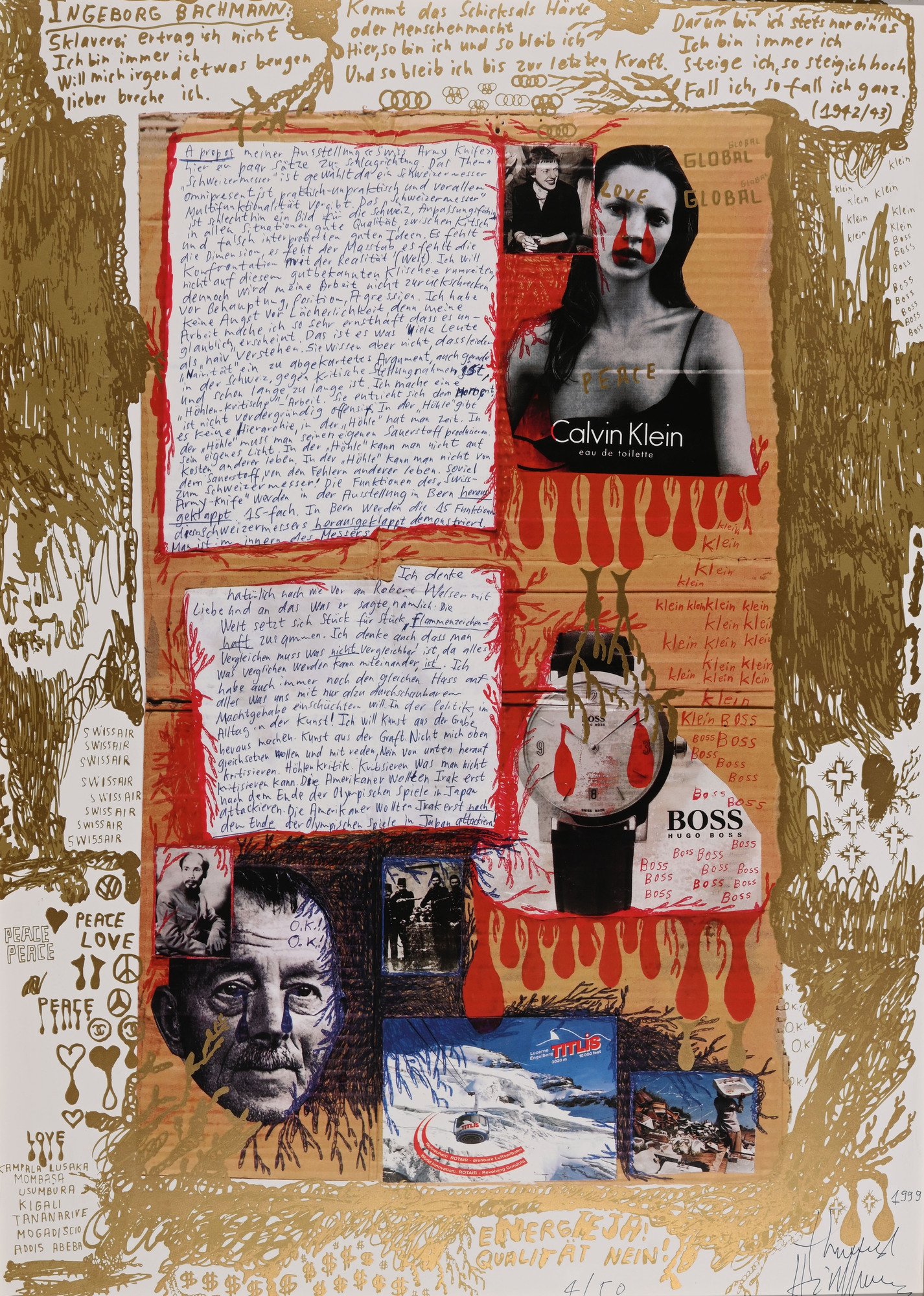Thomas Hirschhorn, 3 works: Untitled (Apropos de Swiss Army Knife), 1999; Power of Brazil, 2006; Qu'est-ce que la philosophie?, 2003