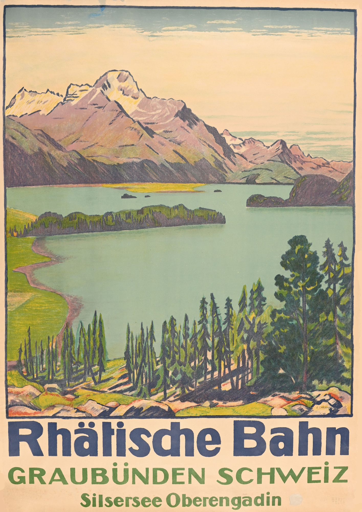 Emil Cardinaux, Poster. Rhätische Bahn - Graubünden Schweiz - Silsersee Oberengadin