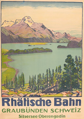 Plakat. Rhätische Bahn - Graubünden Schweiz - Silsersee Oberengadin