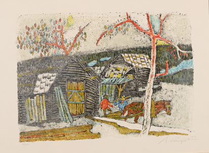 Holzbauer mit Pferd