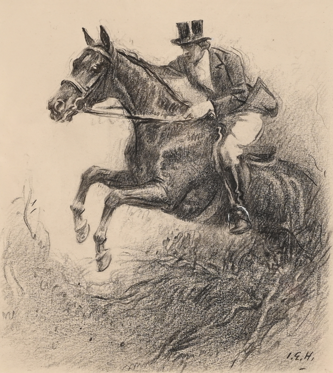 Iwan Edwin Hugentobler, 3 drawings: Show jumper; Horse head, Cavalryman, 1943