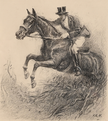 3 drawings: Show jumper; Horse head, Cavalryman, 1943
