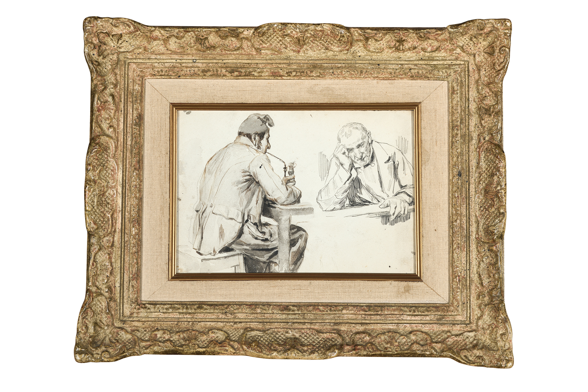 Albert Anker, Recto: Mann mit Mütze und Pfeife / Lesender Mann; Verso: Schnapstrinker