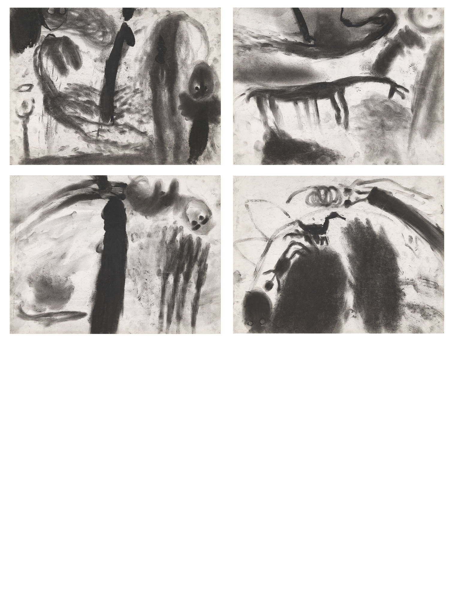 Miriam Cahn, Series of 4 drawings "m.d.k. + t. blutungsarbeit"