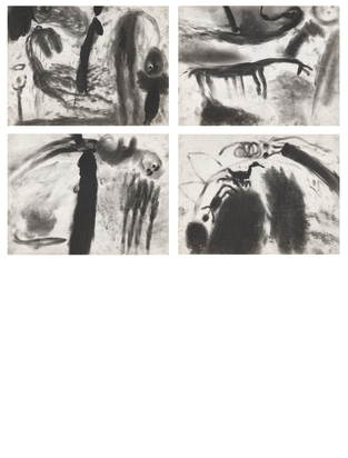 Series of 4 drawings "m.d.k. + t. blutungsarbeit"
