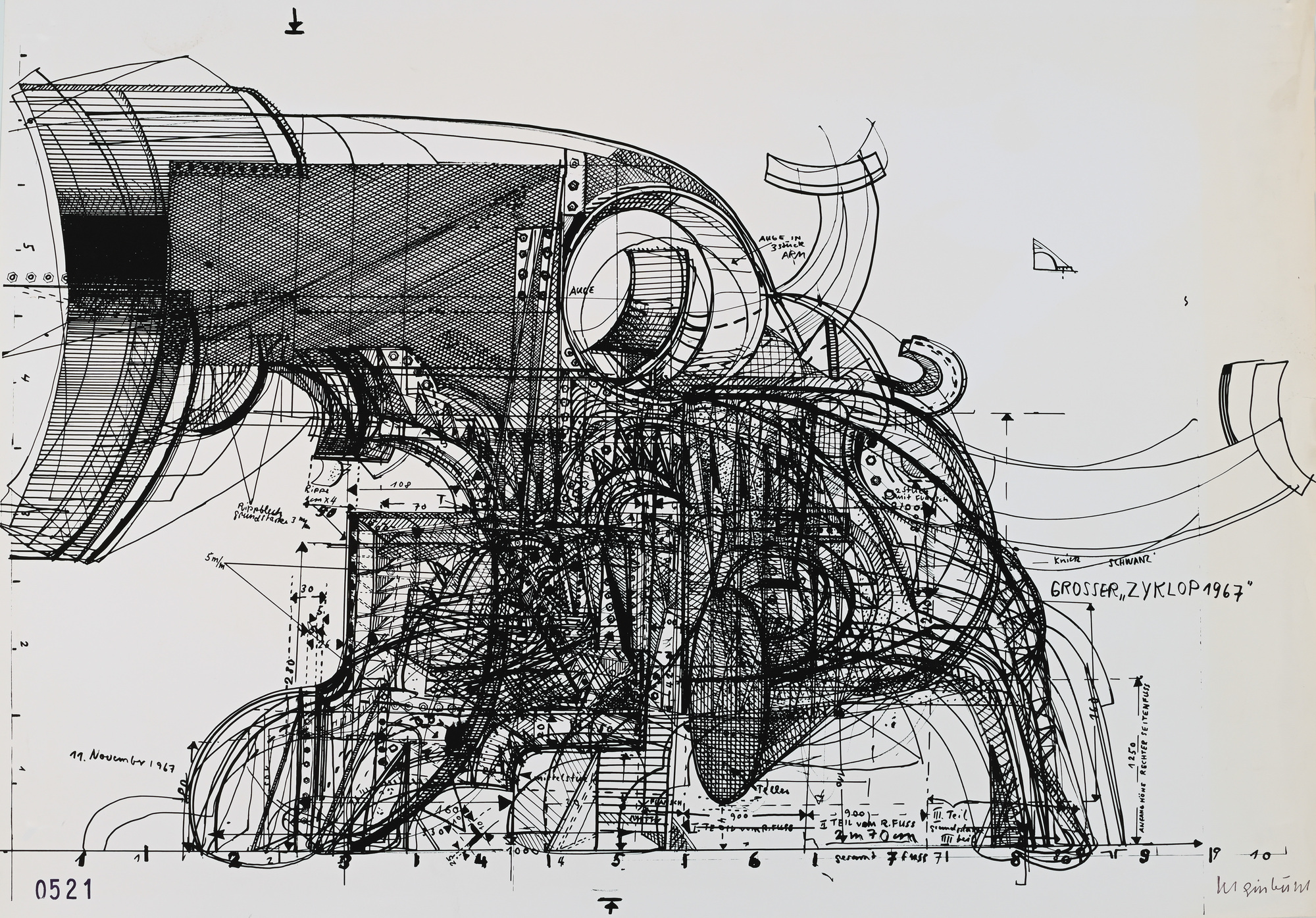 Bernhard Luginbühl, 2 Blätter: Grosser Zyklop, 1967; Ohne Titel