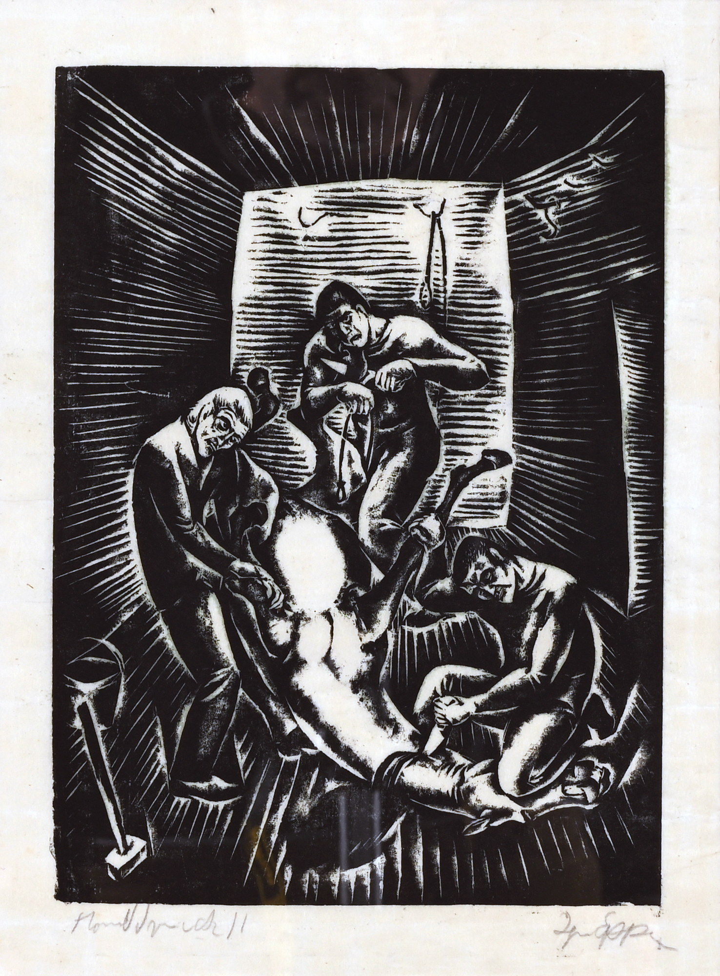 Ignaz Epper, 3 sheets: Pferdeschlächterei, Krankenzimmer, Franziskus spricht mit den Vögeln