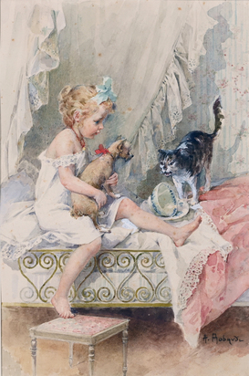 Mädchen mit Katze und Hund