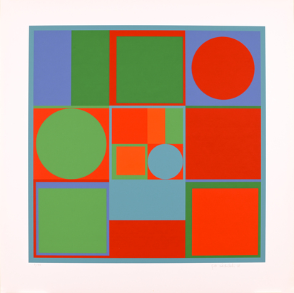 2 Blätter aus Edition S: Camille Graeser, Elemente in Bewegung, 1968; Guido Wiederkehr, Ohne Titel, 1968