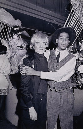 2 photographs: Andy Warhol und Jean Michel Basquiat, 1984; Roy Lichtenstein and Laurie Anderson, 1984