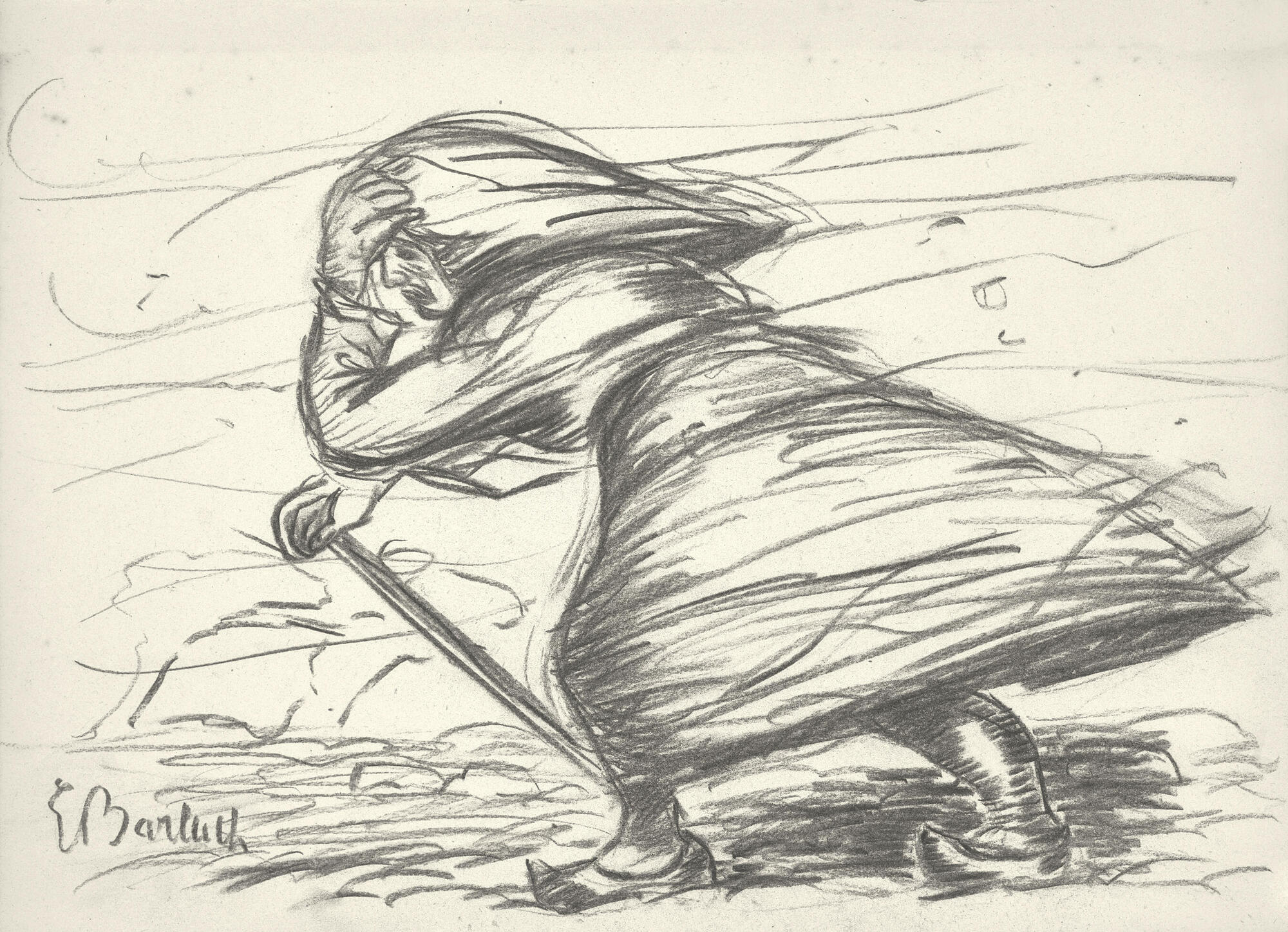 Ernst Barlach, Frau gegen den Wind laufend