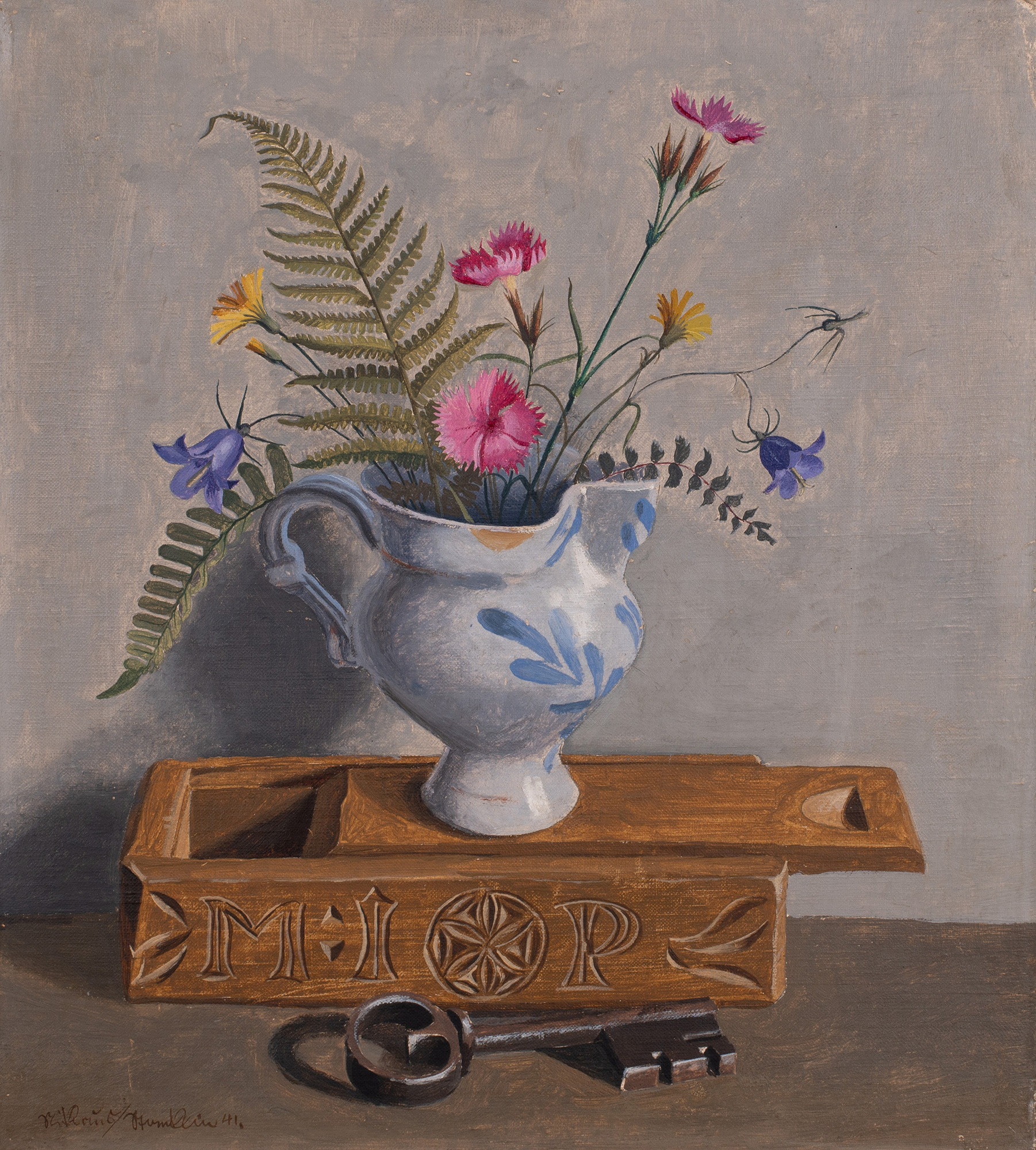 Niklaus Stoecklin, Still life with flowers and key
