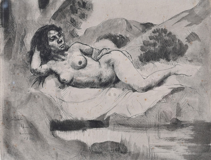 3 Werke: Ruhende, 1927; Waschabteil, 1927, Selbstportrait