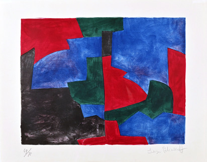 Composition verte, rouge et bleue