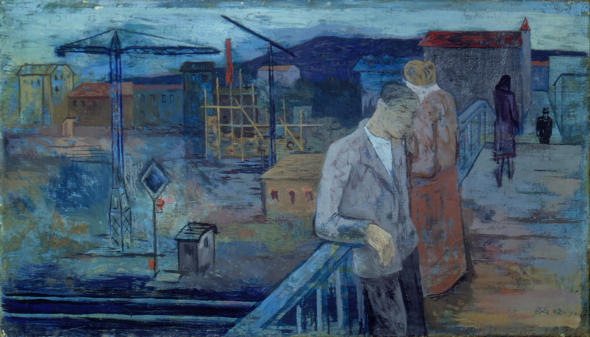 Theo Eble, Auf einem Bahnübergang (Brücke)